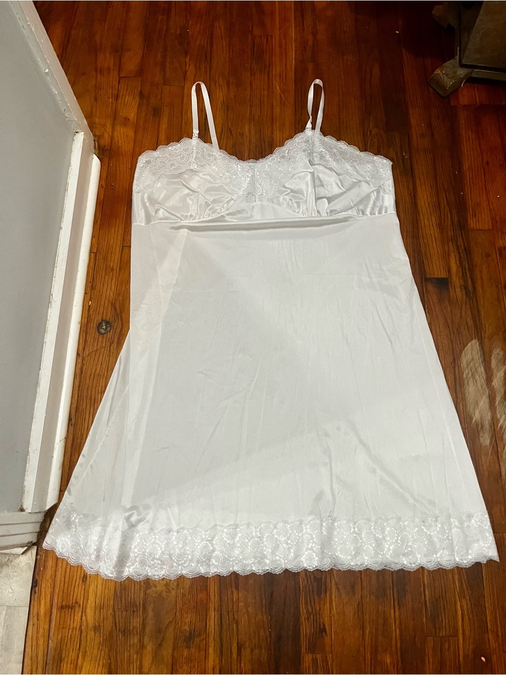 Classic White Lace-Trim Slip with Adjustable Straps